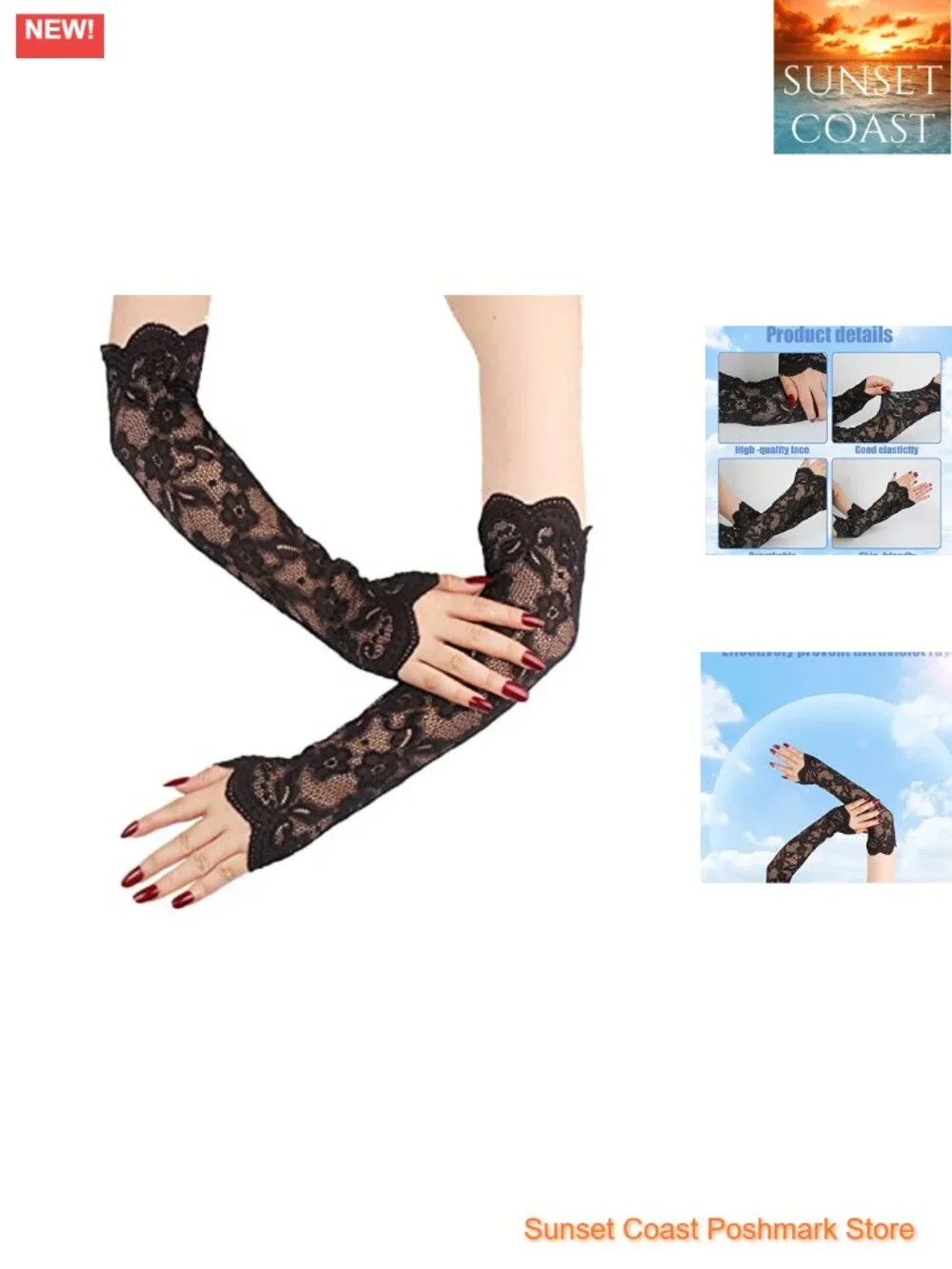 Lace Arm Sleeves UV Protection Elbow Length Fingerless Gloves